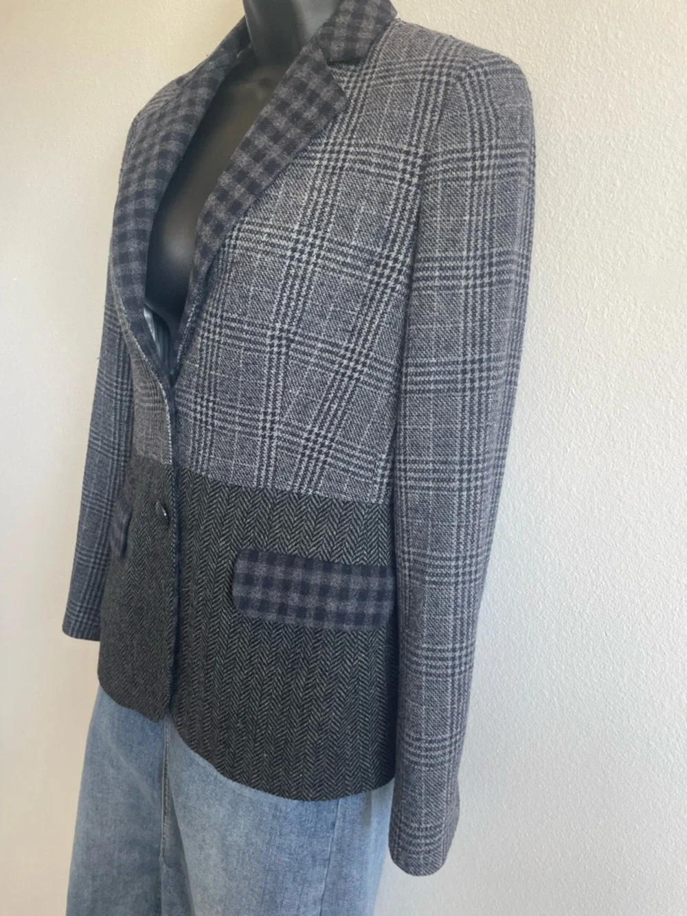 Brooks Brothers Patchwork Wool Blazer Women’s 6 Plaid Herringbone Tweed Jacket P - Picture 4 of 12